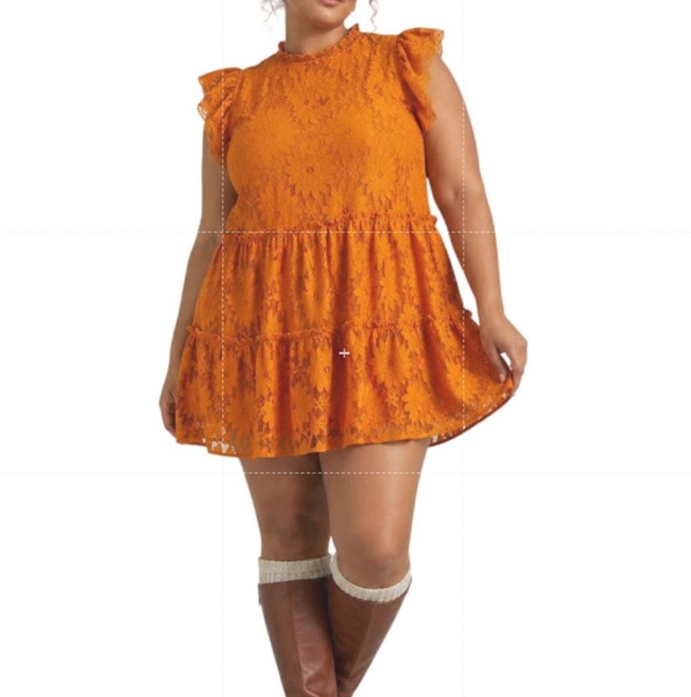 **Anthropologie Blue Tassel Tiered Lace Tunic Dress 1X Gold Orange NWT**